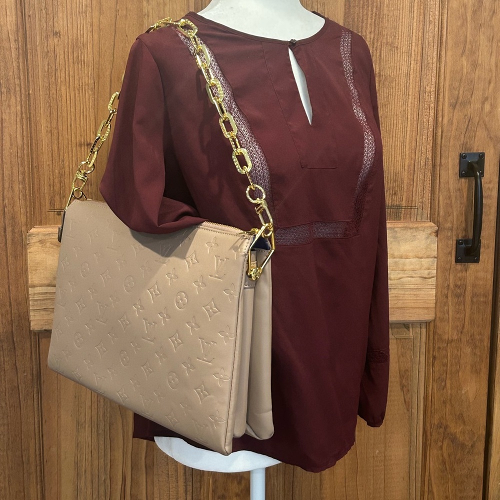 High-End Designer Taupe Shoulder Bag with Gold Chain